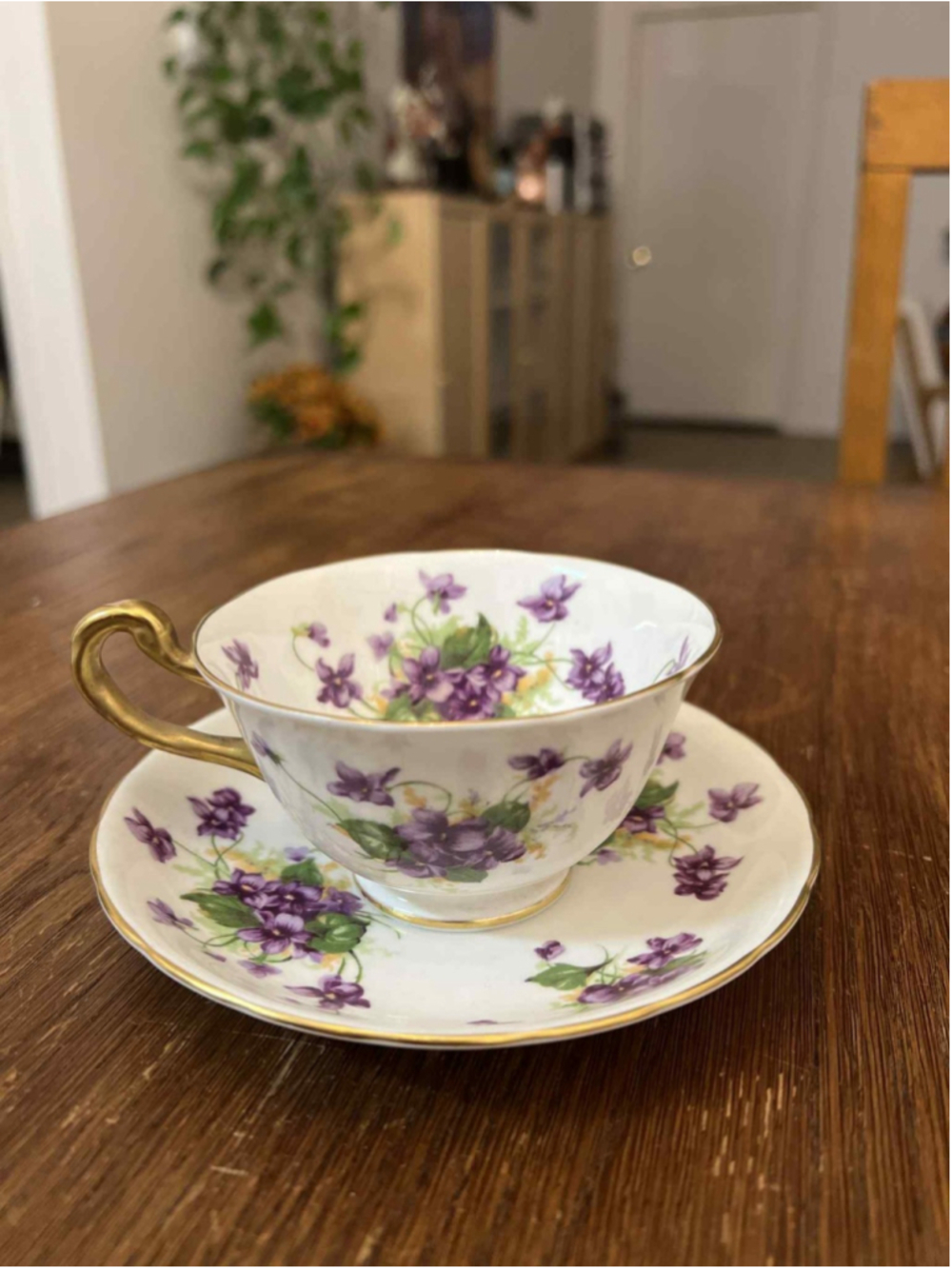 Vintage Royal Chelsea Violet Flower Pattern Bone China Teacup & Saucer England